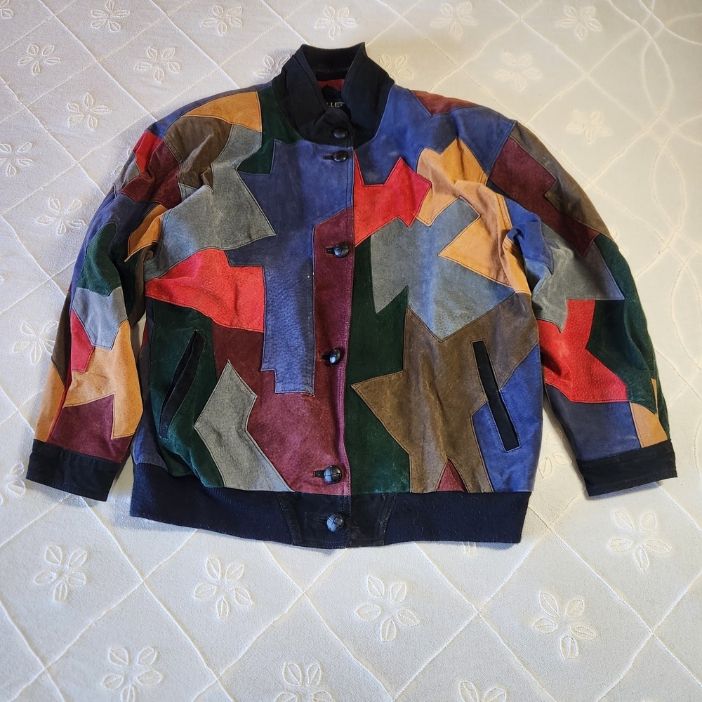 Pelle New York Milano Suede‎ Color Patch Block Vintage Jacket Medium Bomber Y2k